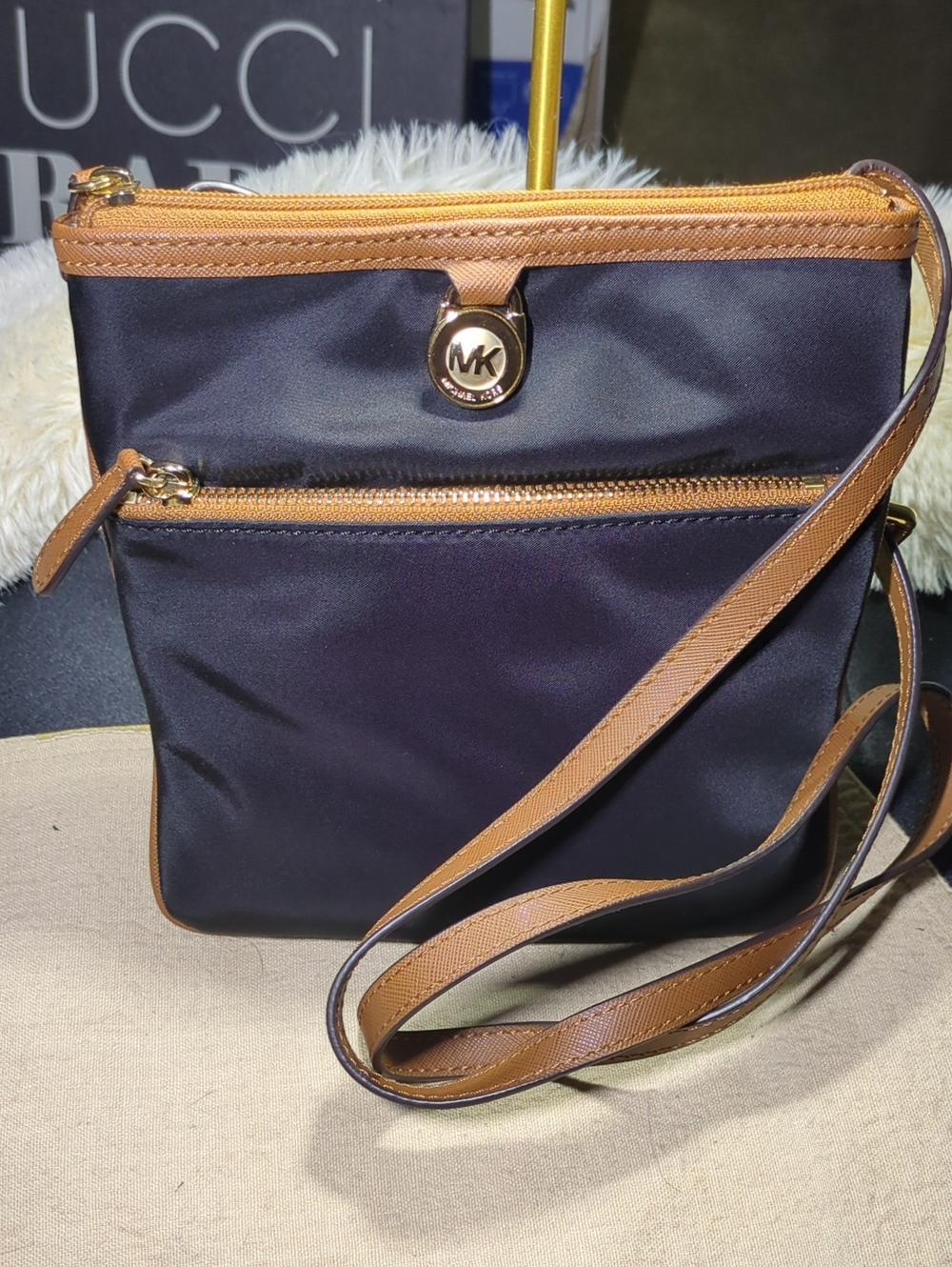 Michael Kors Black and Brown Nylon Crossbody Bag NWOT- NOW ONLY $55